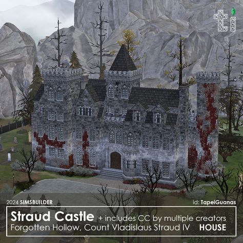 Straud Castle, Forgotten Hollow, Count Vladislaus Stroud IV Plot size: 40x30. Includes CC. Download link in biо. 🍒My ID in the game: TapeiGuanas #thesims4 #ts4interiors #ts4build #sims4 #sims4interior #sims4build Vladislaus Straud Sims 4, Sims 4 Forgotten Hollow, Sims 4 Castle, Sims 4 Build, The Sims4, Sims 4, The Game, Castle