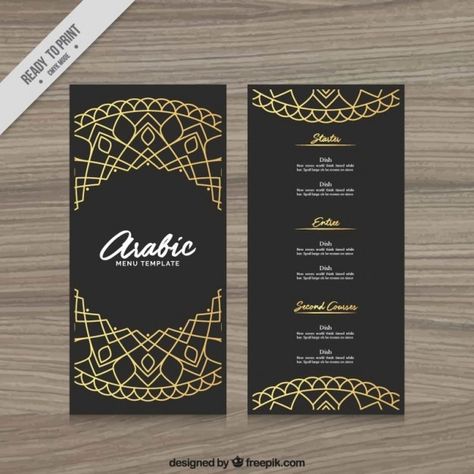 Arabic food menu with golden ornament | Free Vector #Freepik #freevector #hand-drawn-menu #kebab-menu #restaurant-menu #food-drawing Arabic Menu Design, Pun Husky, Arabic Food Menu, Pho Menu, Indian Branding, Arab Restaurant, Arabic Restaurant, Menu Board Design, Restaurant Brochures