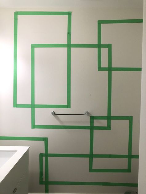 Wall Paint Ideas, Geometric Wall Paint, Home Wall Painting, All White Bathroom, Tape Wall, Bathroom Accent Wall, Bathroom Accents, Colors Wall, Accent Wall Paint