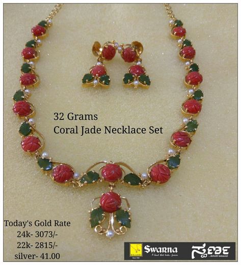 Havala Jewellery, Coral Necklace Designs, Coral Jewelry Set, Ladies Jewellery, Flower Earrings Gold, Antique Gold Jewelry Indian, Beautiful Gold Necklaces, Pearl Necklace Designs, Gold Necklace Indian Bridal Jewelry