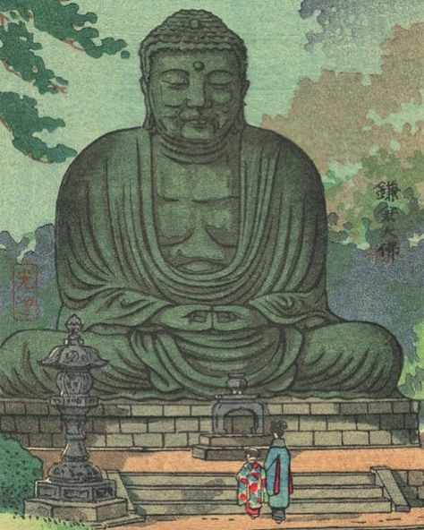 By Tsuchiya Koitsu, The Statue of the Buddha at Kamakura No date found, it was a postcard originally. Check out @jpnstudio2023 for more beautiful Japanese art 🏯🎋 #japan #japaneseart #japaneseculture #buddha Japanese Buddha Art, Japan Buddha, Japanese Statue, Sakyamuni Buddha, Bhaisajyaguru Buddha, Kamakura, Japanese Culture, Japanese Art, Japan