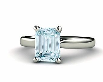 Aquamarine Engagement Ring Aquamarine Ring Solitaire Aqua Ring March Birthstone 14K or 18K Gold Emerald Cut Aquamarine Ring, Aquamarine Solitaire Ring, Engagement Ring Emerald Cut, Aqua Ring, Engagement Ring Emerald, Ring Emerald Cut, Vintage Jewlery, Engagement Rings Affordable, Baguette Diamond Rings