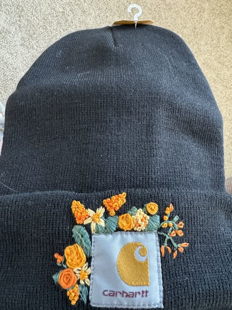 Hand Embroidery Beanies, Embroidery Hat Ideas, Beanie Embroidery Ideas, Cheap Embroidered Beanie Hats, Embroidered Gifts Ideas, One Size Embroidered Beanie Hats, Embroided Beanie, Winter Embroidered Beanie Hat, Beanie Embroidery