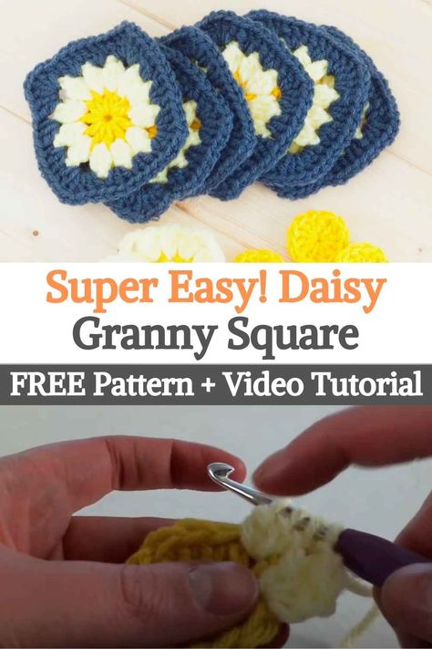 Daisy Square, Daisy Granny Square, Granny Square Pattern Free, Daisy Pillows, Square Crochet Pattern, Granny Square Bag, Granny Square Blanket, Granny Squares Pattern, Square Crochet