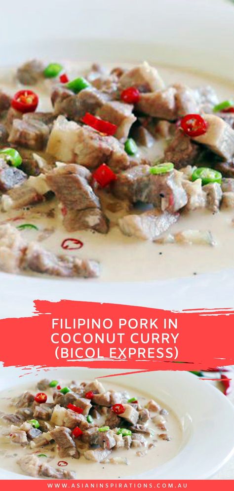 Pork With Coconut Milk Recipes, Pork Stomach Recipes, Filipino Pork Recipes, Bicol Express, Asian Pork Recipes, Recipes Filipino, Cultural Recipes, Easy Filipino Recipes, Coconut Curry Recipes