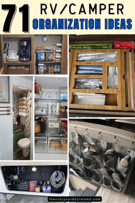 rv organization products and ideas How To Organize An Rv, Diy Rv Hacks, Rv Pantry Ideas, Creative Camper Storage Ideas, Organizing An Rv, Travel Trailer Organization Rv Storage Camping Hacks, Living In Camper Hacks, Rv Seasonal Campsite Setup Ideas, Camper Cupboard Organization