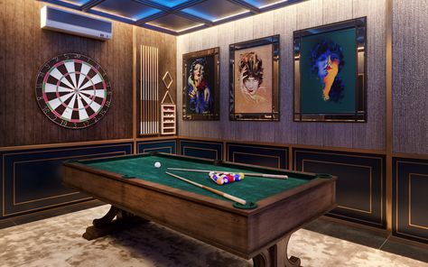 Billiard Room Ideas Interior Design, Snooker Room Ideas, Luxury Billiard Room, Billards Room, Billiards Room Decor, Snooker Room, Cafe Idea, Pool Table Room, Home Music Rooms