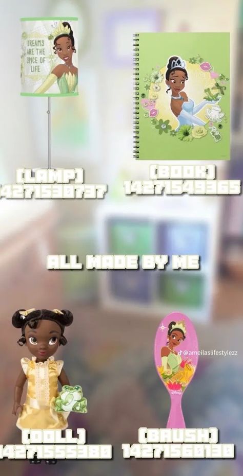 Princess Tiana Decal Codes Bloxburg, Tiana Decals Bloxburg, Frog Room Ideas, Frog Bedroom, Bloxburg Decor, Bloxburg Tips, Girls Room Decals, Calendar Decal, Bloxburg Hacks