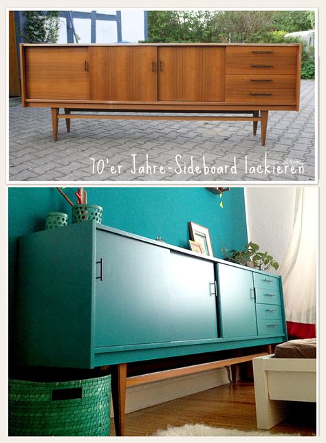 Lybstes. 70'er Jahre Sideboard in petrol lackieren 70s Sideboard, Diy Utensils, Furniture Upcycle, Funky Home Decor, Upcycled Home Decor, Interior Design Diy, Furniture Designs, Woodworking Projects Plans, Woodworking Designs