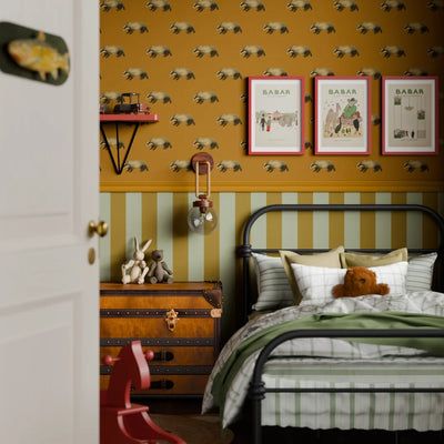 Balmoral – Lucie Annabel Mustard Room Walls, Mustard Office Decor, Insect Themed Bedroom, Mustard Yellow Laundry Room, Ocher Walls, Yellow Childrens Bedroom, Yellow Panelling, Bedroom Inspirations Yellow, Yellow Boys Bedroom