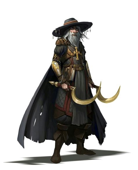 Old Human Male Inquisitor - Pathfinder PFRPG DND D&D d20 fantasy Dual Scythe Designs, Grave Domain Cleric, Grave Cleric, Priest Outfit, Character Design Cartoon, Pathfinder Character, Heroic Fantasy, Male Character, Human Male