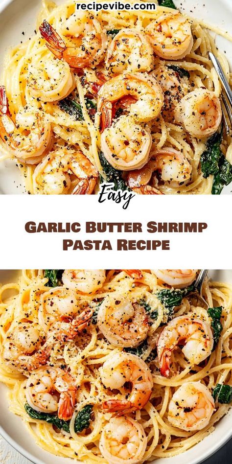 Searching for the ultimate seafood dinner that’s packed with flavor? This Garlic Butter Shrimp Pasta is your answer, combining succulent shrimp and savory garlic in a delightful dish! Perfect for any occasion, make sure to save this recipe for easy access to seafood perfection whenever you need it! Lemon Garlic Shrimp Pasta With Spinach, Shrimp Bucatini Pasta, Shrimp Dinner Ideas Easy, Shrimp Recipes For Dinner Pasta, Shrimp And Pasta Recipes Easy, Easy Shrimp Pasta Recipes, Shrimp Recipes Pasta, Garlic Shrimp Recipes, Shrimp And Noodles