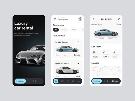 Rent A Car projects | Photos, vidéos, logos, illustrations et branding sur Behance Car Rental App, Car App, Car Ui, Rent Car, Movie App, Graphic Design Infographic, App Interface Design, Luxury Car Rental, Price List Template