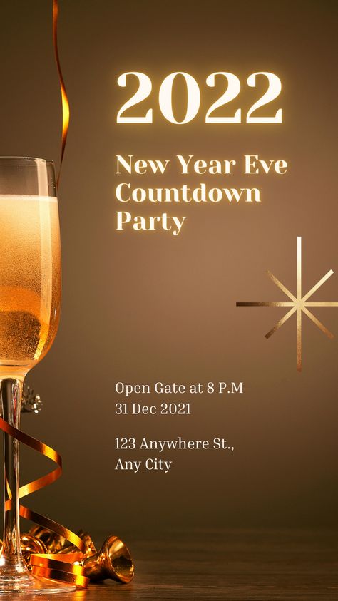 Gold Modern New Year Eve Party Invitation Instagram Story Canva Template #goodwarestd #canva #template New Year Story Template, New Years Eve Post Instagram, New Year’s Party Invitation, New Year’s Eve Invitation, New Year’s Eve Party Invite, New Year Eve Party, New Year's Eve Countdown, New Year Post, New Year Eve