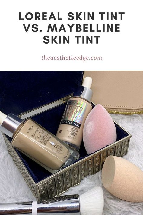 Find the right skin tint for your needs with this Loreal Skin Tint vs. Maybelline Skin Tint comparison review. Get the similarities debunked. Maybelline Skin Tint Shades, Maybelline Skin Tint, Best Skin Tint, Loreal True Match, Long Wear Makeup, Makeup Kits, Faux Hair, Skin Tint, Maybelline Super Stay