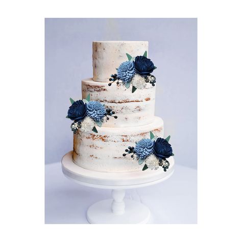 Navy White Wedding Cake, Dusty Blue And Navy Centerpieces, White And Navy Wedding Cake, Wedding Cake With Blue Accents, Navy Blue And Gold Wedding Cake, White Cake With Blue Flowers, Wedding Cake Blue Flowers, Dark Blue Wedding Cake, Wedding Cake Blue And White