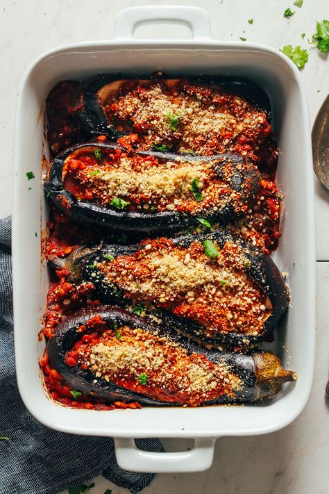 Moroccan Lentil-Stuffed Eggplant Vegan Stuffed Aubergine, Eggplant Lentil, Moroccan Eggplant, Moroccan Lentil, Lentils Recipe, Spiced Lentils, Stuffed Eggplant, Stuffed Pepper, Baked Eggplant