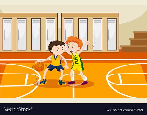 Two boys playing basketball in the gym Royalty Free Vector Boys Playing Basketball, Gym Drawing, Gym Clipart, Gym Illustration, Gym Vector, Basketball Uniforms Design, Basketball Gym, Two Boys, Playing Basketball