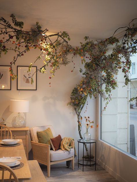 Floral Installations | Dried Flower Installations | Botanical Tales Tennis Christmas, Outdoor Christmas Planters, Flower Ceiling, Faux Branches, Three Season Room, Floral Installations, Flower Window, Flower Installation, New Flower