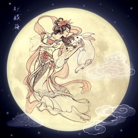 Chang'e Chinese Moon Goddess, Chang E Goddess, Change Over The Moon, Chang’e Moon Goddess, Asian Gods And Goddesses, Chang Er Moon Goddess, Chinese Gods And Goddesses, Chinese Mythology Art, Japanese Moon Goddess