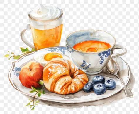 Breakfast Watercolor, Tea Png, Coffee Watercolor, Tea Cup Art, Watercolor Food, About Coffee, Cup Art, Delicious Breakfast, Cup Of Tea