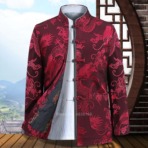 Chinese Traditional Clothing Men, Chinese Clothing For Men, Kung Fu Clothing, Mens Vintage Vest, Chinese New Year Outfit, New Year Clothes, Suit Traditional, Male Jacket, Chinese Fancy Dress