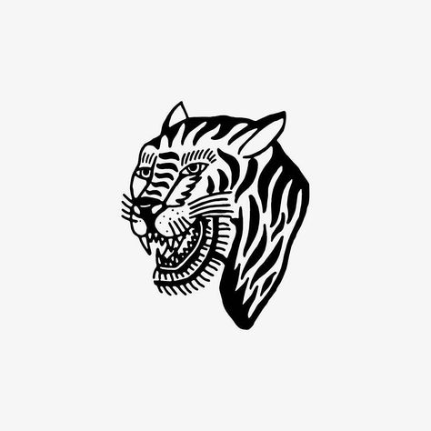 Decided to try and put my own spin on this Grimm tiger Tiger Head Tattoo, Catering Logo, Tattoo Tiger, Tiger Black, Head Tattoo, Illustration Tattoo, Handpoke Tattoo, Tiger Illustration, Drawing Animals