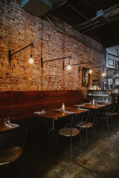 Brick Restaurant Interior, Industrial Restaurant Design Rustic, Urban Restaurant Design, Restaurant Wall Lights, Brick Restaurant, Restaurant Design Rustic, Southern Restaurant, Architecture Restaurant, Bar Restaurant Design