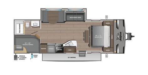 Jayco RV 2024 Jay Flight 267BHS. Review specifications that come with this travel trailer. Jayco Rv, Bathroom Vent, Fifth Wheel Toy Haulers, Glass Cabinet Door, Skylight Kitchen, Plywood Floor, Roof Ladder, Rv Types, Rv Homes