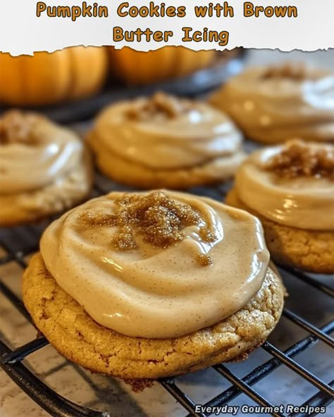 Recipes Radiant | Pumpkin Cookies with Brown Butter Icing 🎃 | Facebook Brown Butter Icing Recipe, Pumpkin Cookies With Brown Butter Icing, Brown Butter Pumpkin Cookies, Ingredients For Cookies, Cookies With Brown Butter, Brown Butter Icing, Easy Bakes, Brown Butter Frosting, Facebook Recipes