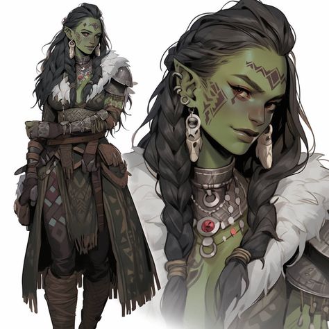 Female Half Orc, Half Orc Barbarian, Dnd Orc, Female Orc, Half Orc, Orc Warrior, Female Character Concept, Characters Design, Dungeons And Dragons Characters