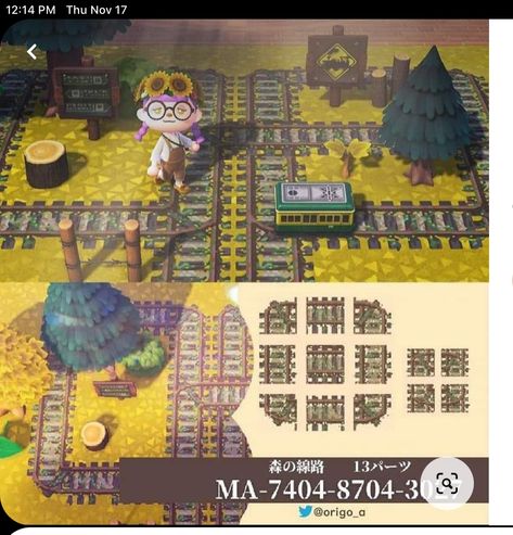 Train Track Code Acnh, Acnh Mountaincore, Cottage Forest, Wooden Path, Carpet Designs, Rail Train, Animal Crossing Guide, Acnh Designs, Acnh Codes