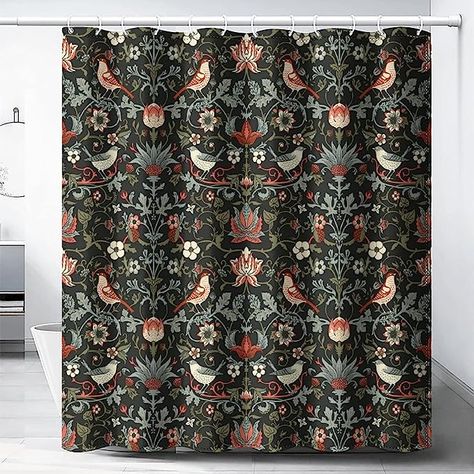 Amazon.com: William Morris Shower Curtain,Original Design Boho Shower Curtain Set for Bathroom Heavy Weight Fabric Decor Bath Curtain Washable 12 Hooks 66x72Inch(168x183cm) : Home & Kitchen Black And White Shower Curtain, Bird Plant, Vintage Shower Curtain, Black Shower Curtains, Modern Style Bathroom, Modern Shower Curtains, Boho Shower Curtain, Bath Curtain, William Morris Art