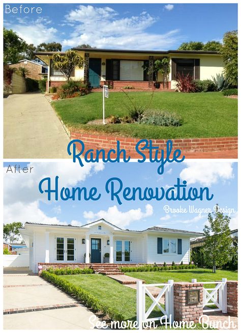 Ranch Renovation Before After Interior, Ranch Style Home Exterior, Home Remodeling Exterior, Brooke Wagner Design, Brooke Wagner, Ranch House Remodel, Ranch Remodel, Home Exterior Makeover, Exterior Renovation