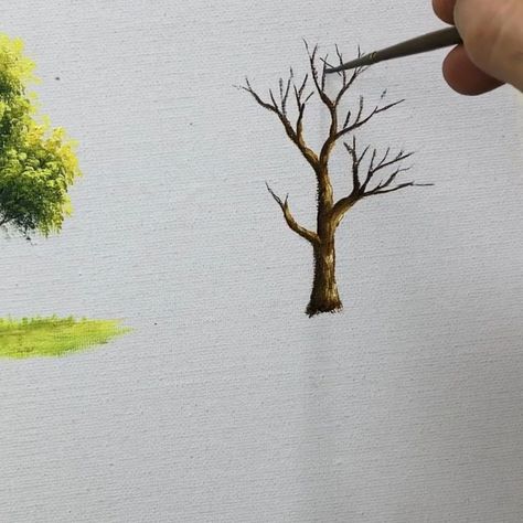 Simple Art / How to Paint trees | Simple Art / How to Paint trees #painting #art #acrylic | By MAY Art. | Facebook Tree Branch Painting Acrylic Easy, How To Make Trees, Paint Trees, May Art, Trees Painting, Cardboard Painting, Tree Drawing, Art How, Simple Art