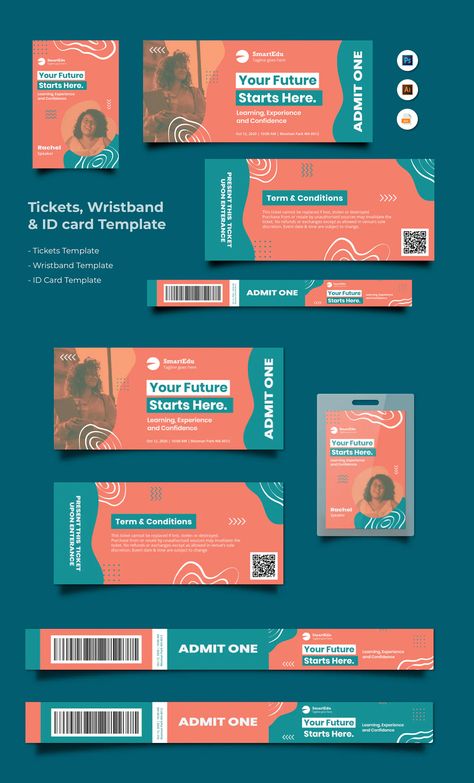 Event Ticket Design Creative, Event Wristband Design, Ticket Design Ideas, Event Marketing Design, Event Ticket Design, Ticket Design Template, Event Ticket Template, Booklet Layout, Canva Editing