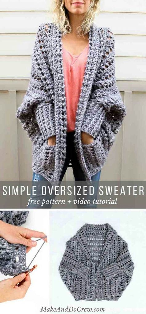 Oversized sweater Chunky Sweater Pattern, Gilet Crochet, شال كروشيه, Crochet Sweater Pattern Free, Crochet Jacket, Crochet Cardigan Pattern, Chunky Crochet, Crochet Poncho, Sweater Crochet Pattern