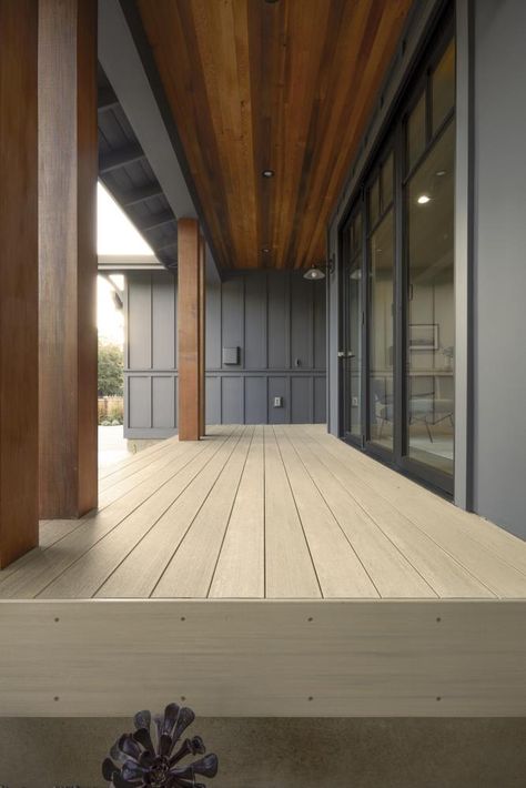 Azek Decking, Pvc Decking, Composite Decking Boards, Modern Deck, Weathered Teak, Composite Deck, Under Decks, Dark House, Deck Stairs