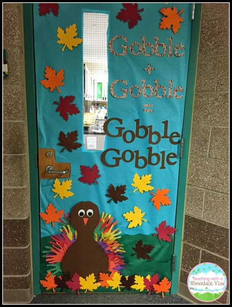 Teaching With a Mountain View: {Peek of the Week} A Peek Inside REAL Classrooms Thanksgiving Door Decorations Classroom, Thanksgiving Classroom Door, Thanksgiving Door Decorations, Fall Classroom Door, Halloween Classroom Door, Classroom Door Decorations, Classroom Door Decor, Thanksgiving School, Thanksgiving Classroom