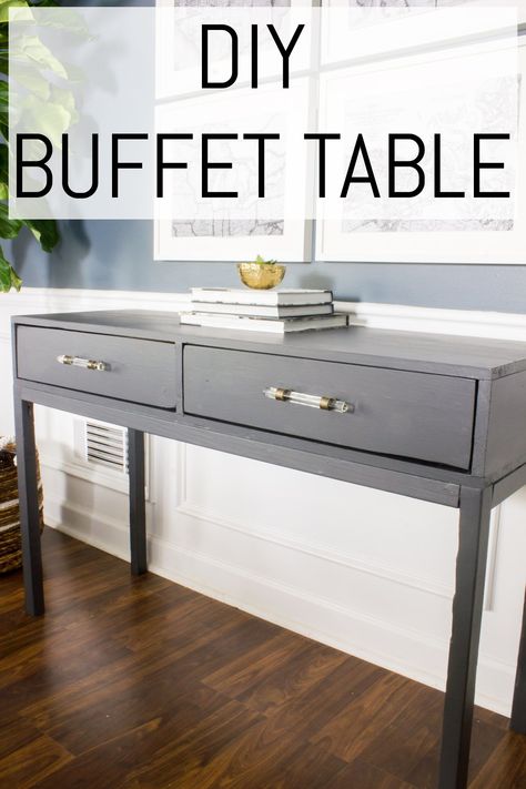 This step by step tutorial will show you how to build this DIY dining room buffet table. Diy Sideboard Table, Diy Dining Room Buffet, Diy Buffet Table, Dining Room Buffet Table, Diy Buffet, Diy Sideboard, Dining Server, Pocket Hole Joinery, Glass Bar Cart