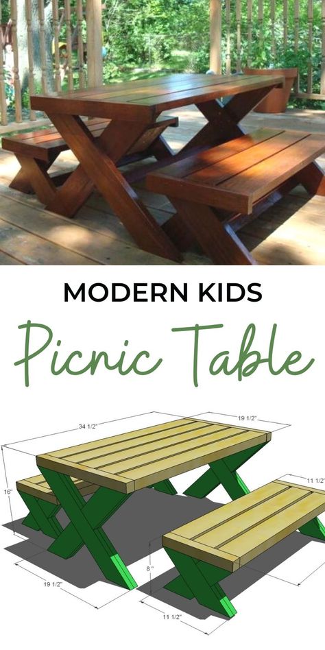 Kids Picnic Table Plans, Kids Outdoor Table, Diy Kids Table, Diy Picnic Table, Backyard Kids, Table And Benches, Kids Bench, Picnic Table Plans, Kids Picnic Table