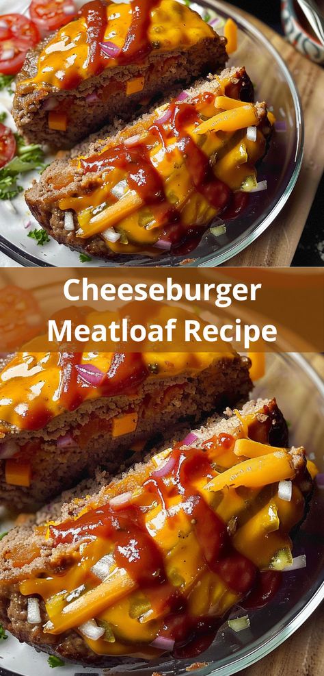 Quick and easy Cheeseburger Meatloaf recipe for busy nights. Cheeseburger Meatloaf Recipes, Bacon Cheeseburger Meatloaf, Cheeseburger Meatloaf, Traditional Meatloaf, Classic Meatloaf, Bbq Bacon, Burger Toppings, Best Bacon, Meatloaf Recipe