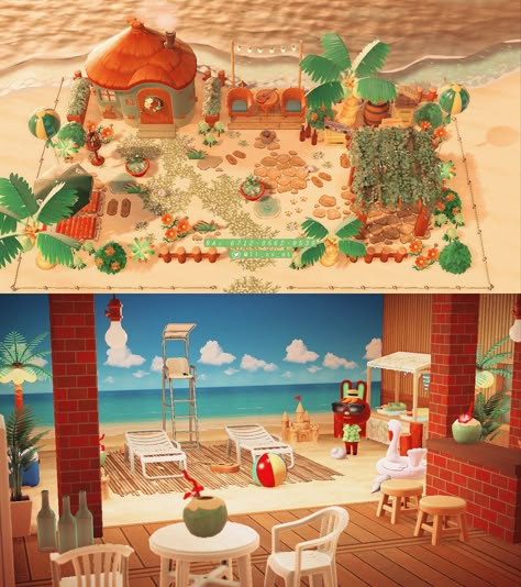 Acnh Happy Home Paradise Tropical, Acnh June House, Animal Crossing Paradise Planning, Acnh Hhp Homes, Acnh Summer Island, Acnh Hhp Exterior, Animal Crossing Layout, Acnh Rooms, Houses Drawing