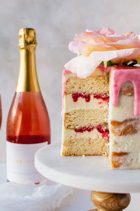 rose cake with wine Rose Flavored Desserts, Recipes With Rose Wine, Rose Wine Cake, Champagne Raspberry Cake, Rose Wine Cupcakes, Rose Cake Recipe, Indian Cake, Wine Cake, Champagne Cake