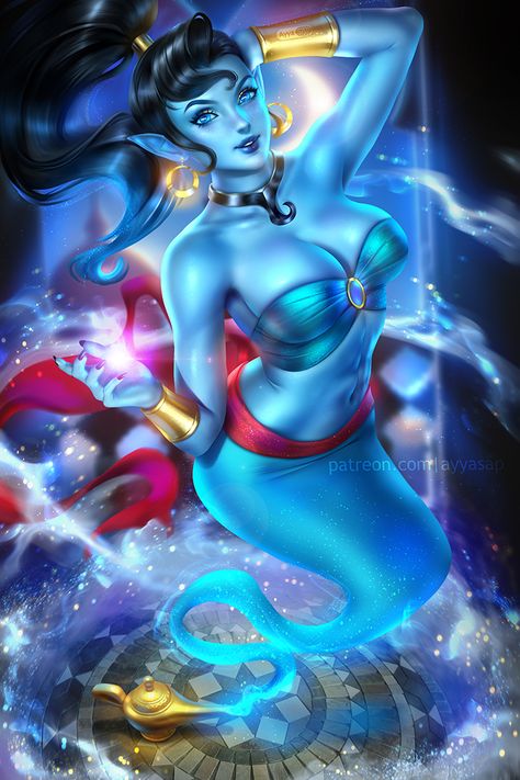 Female Genie, Genie Aladdin, Disney Version, Black Panther Art, Anime Elf, Disney Art Drawings, Fairytale Fantasies, Disney Aladdin, Beautiful Drawings