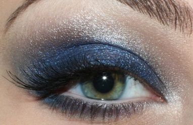 Blue And Silver Makeup, Navy Blue Dress Makeup, Navy Eye Makeup, Navy Makeup, Cheer Makeup, Silver Makeup, Silver Eyeshadow, Formal Makeup, Makijaż Smokey Eye