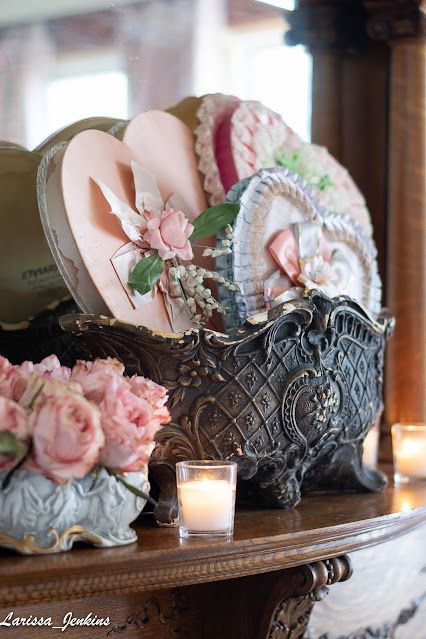 Vintage Valentine Vignettes, Valentine’s Day Vintage, Valentine Vignette Vintage, French Valentines Decor, Cottage Valentine Decor, Antique Valentines Decor, French Country Valentine Decor, Victorian Valentines Decorations, Valentines Vignettes