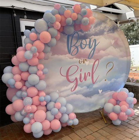 Round Cover – Mocsicka Party Round Backdrops, Boy Or Girl Gender Reveal, Gender Reveal Invitations Template, Bow Gender Reveal, Invitations Template, Baby Reveal Party, Round Backdrop, Balloon Kits, Girl Gender Reveal