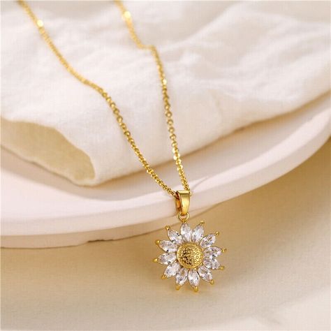 Women's Necklace Sunshine Flower Pendant 18k Gold Plated Cubic Zirconia Floral Pendant Necklace, Long Tassel Necklace, Sunflower Pendant, Sunflower Necklace, Wedding Party Jewelry, Floral Pendant, Flower Pendant Necklace, Long Pendant Necklace, Birthday Jewelry Gift