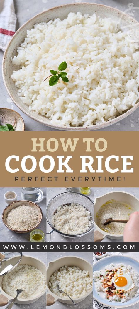 Mastering how to cook white rice is easy if you follow a few simple steps and this foolproof recipe. This is my go-to method for cooking rice on the stove and the easiest way to guarantee perfectly tender, tasty and fluffy rice every time. #lemonblossoms How To Cook Rice In A Pot, Rice Stovetop How To Cook, Perfectly Cooked Rice, Steamed White Rice Stove Top, How To Cook Fluffy Rice, Perfect Fluffy Rice, How To Make Perfect Rice, Best Way To Cook Rice, Perfect Rice How To Cook